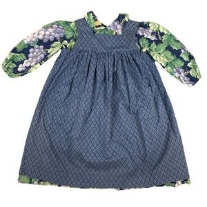 Vtg Traditions by Pamela Kline Girls Country Dress Apron Smock‎ Sz 6 Blue Floral